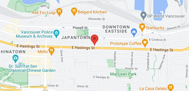 map of 529 E HASTINGS STREET